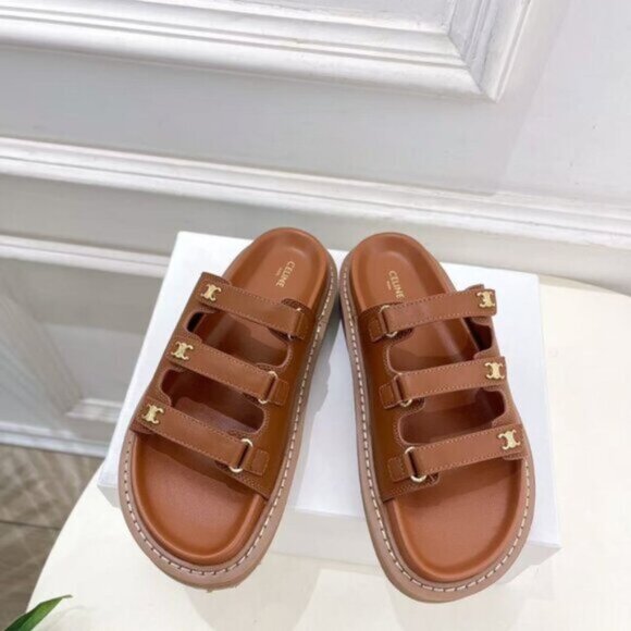 Celine Flat Leather Slides – Tan Color - Picture 1 of 7